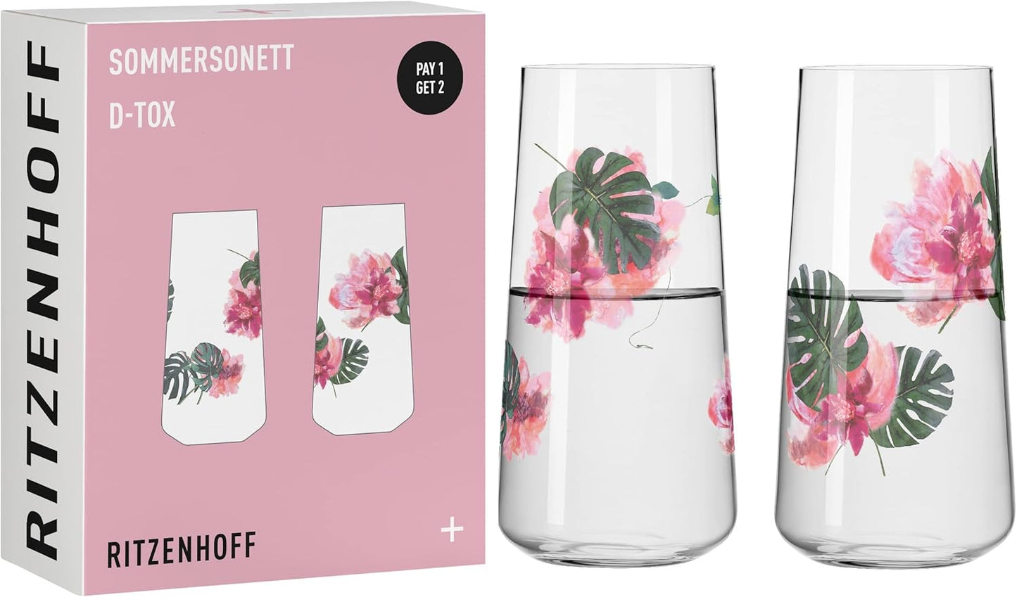 universalglas set 500 ml – serie sommarsonett – 2 stycken med blommotiv