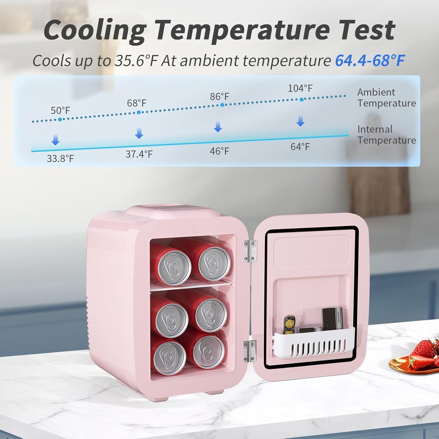 Minikylskåp, 4 l kosmetiskt litet kylskåp för sovrum, AC 220 V/DC 12 V för bil, kyl och värme för sovrum, bärbar för kontor, skrivbord (rosa)