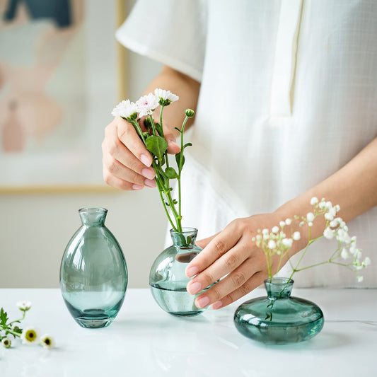 handgjorda glasvaser för blommor, 3 st