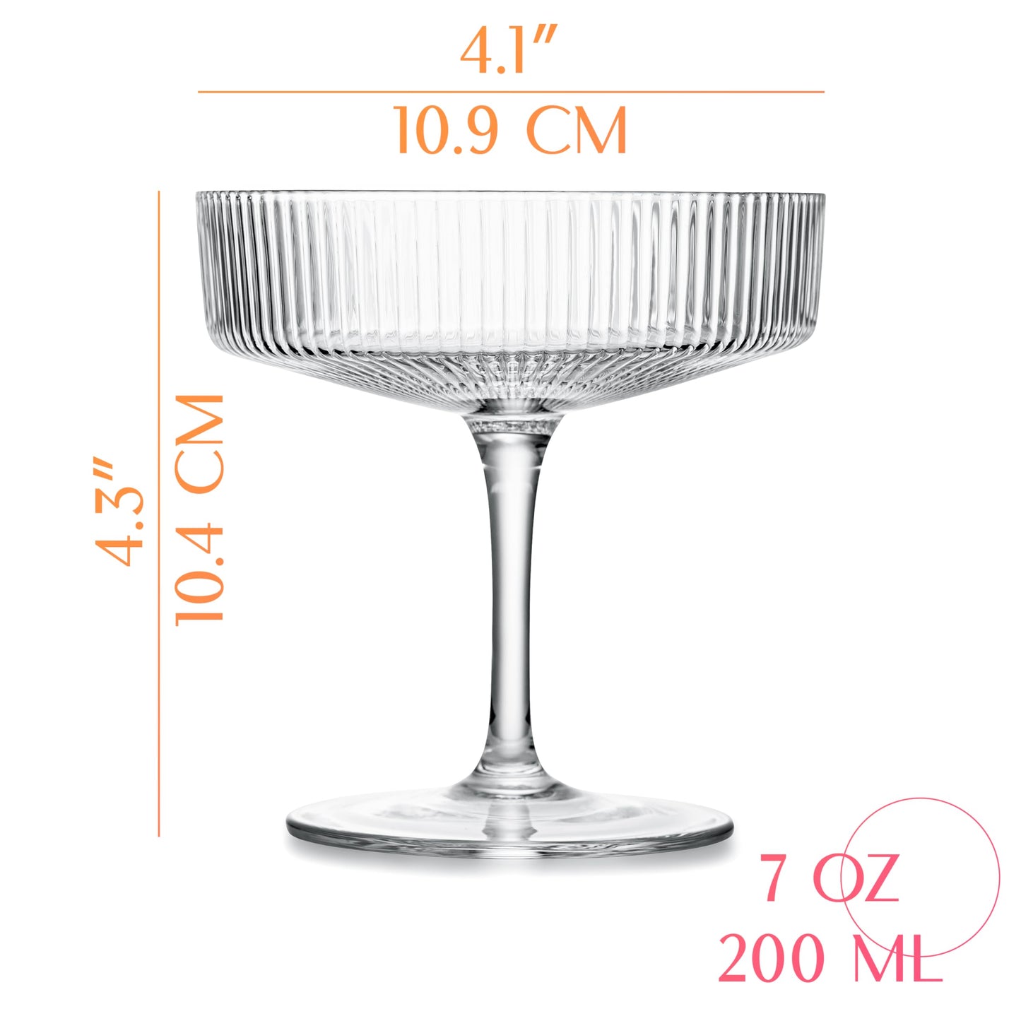 handblåsta kupéglas | set med 4 | 200 ml klassiska cocktailglas för champagne, martini m.m