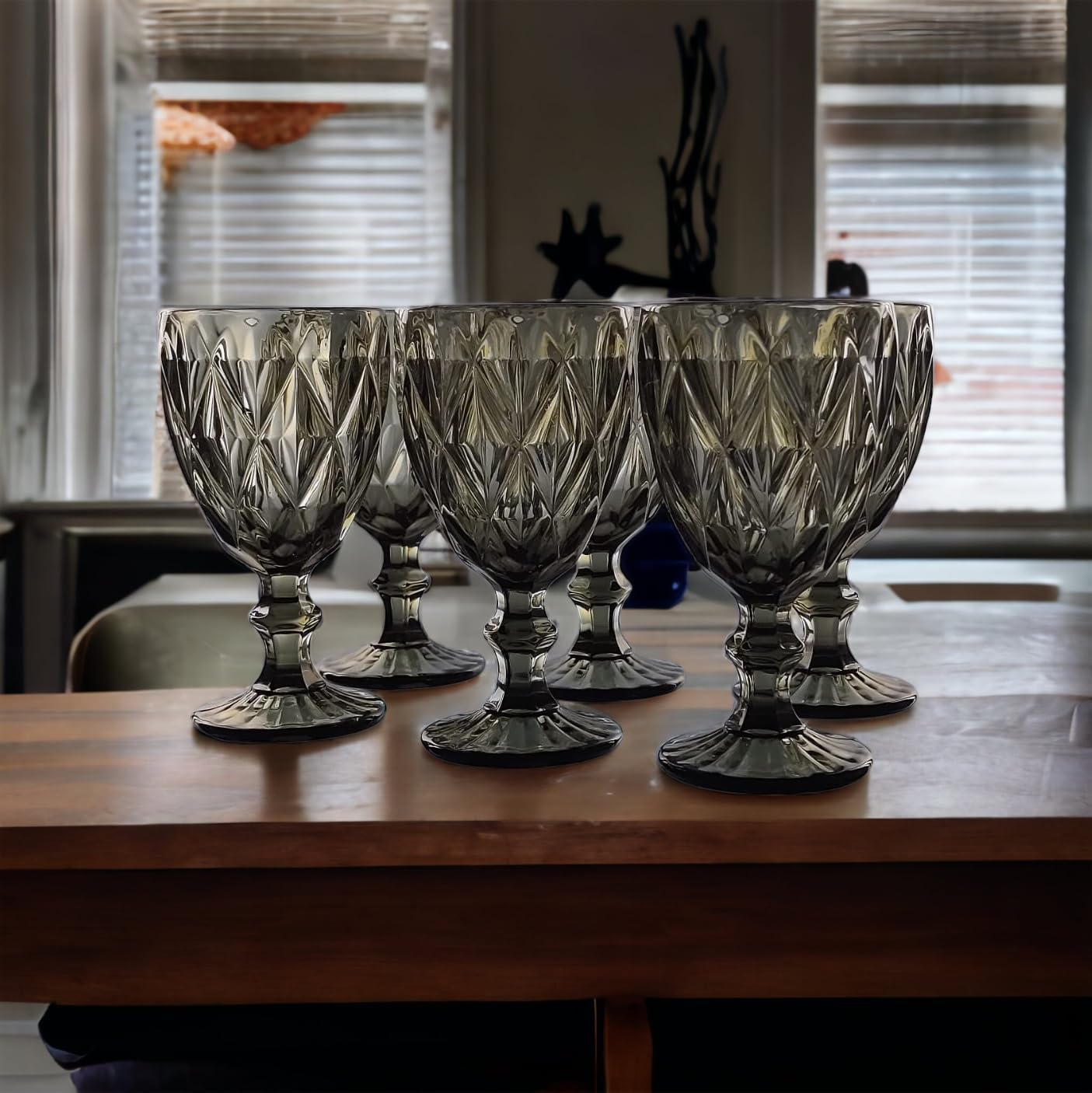 Vintage-set med 6 delar,vinglas, glas, vattenglas, longdrinkglas (grå svart)