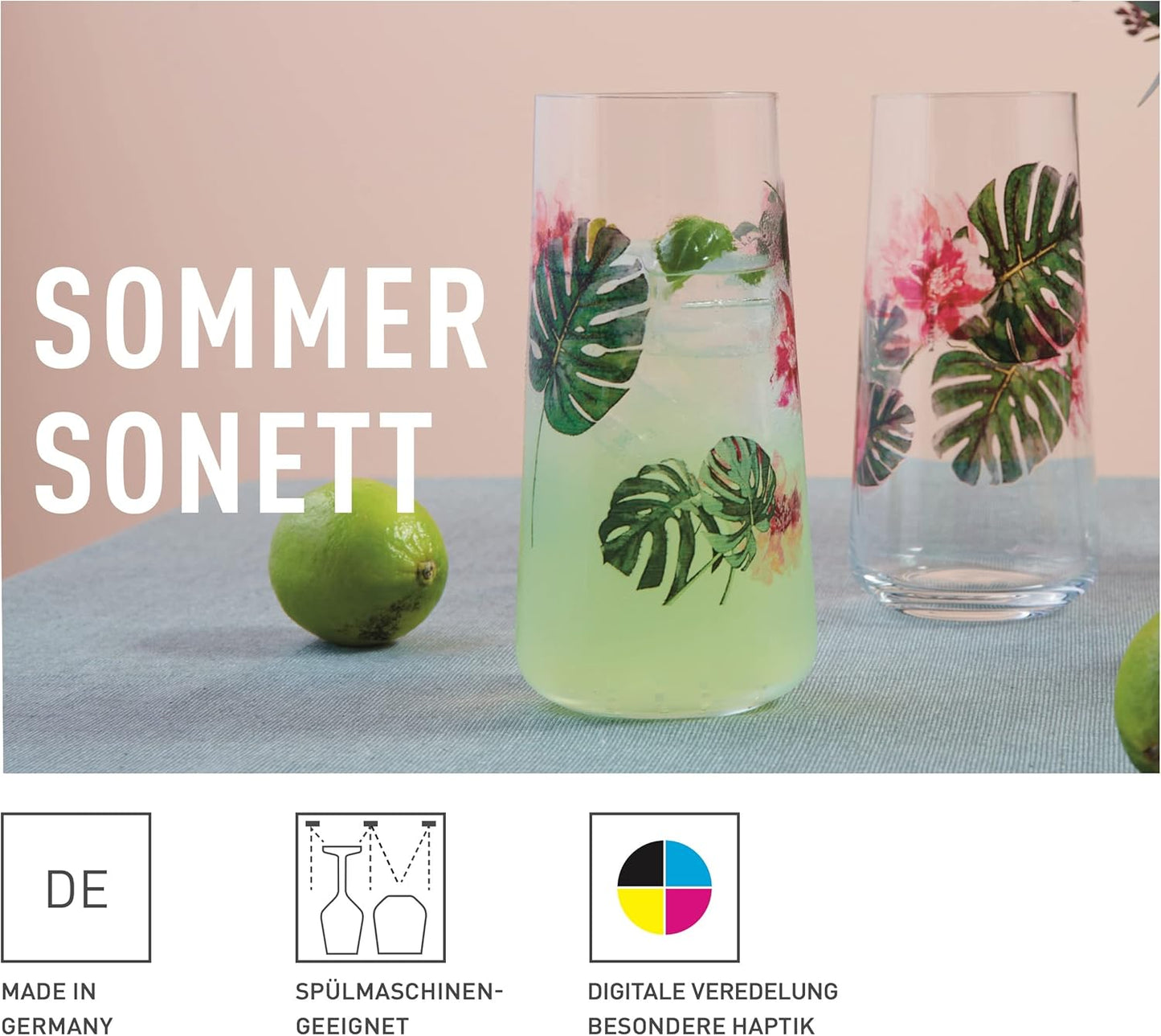 universalglas set 500 ml – serie sommarsonett – 2 stycken med blommotiv